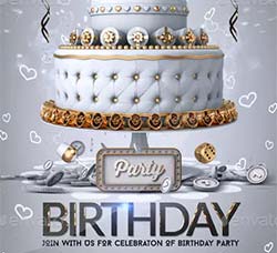 豪华生日派对海报/传单PSD模板：Birthday Party Flyer 23074146